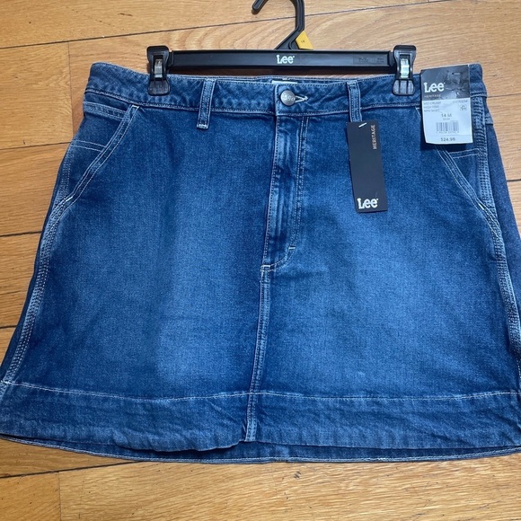 Lee Women's Heritage High Rise Loose‎ Fit Denim Blue Mid Crush Jean Mini Skirt - Picture 7 of 7
